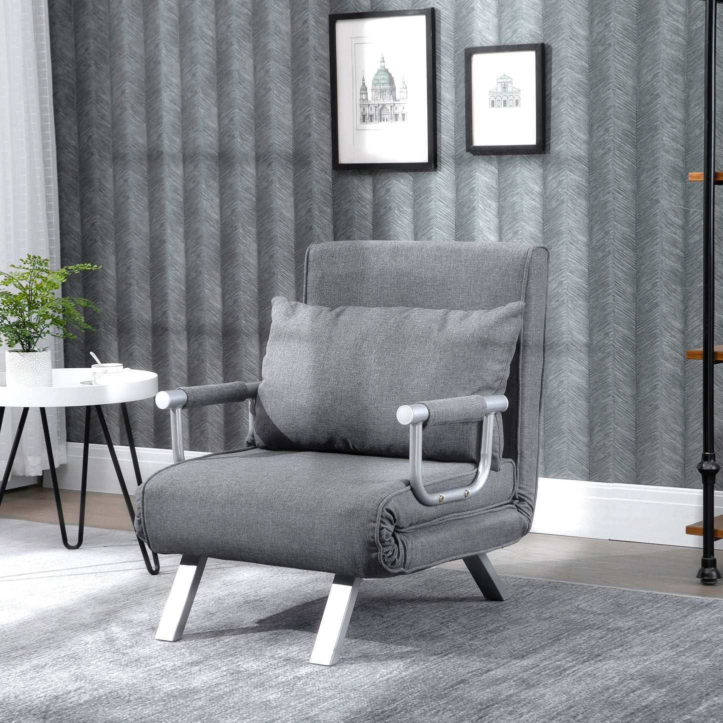HOMCOM 3 in 1 Schlafsessel Klappbar Schlafsofa mit Bettfunktion Verstellbarer Rückenlehne Kissen Gästebett in Leinenoptik, Relaxsessel Klappsessel für Wohnzimmer Schlafzimmer 65 x 69 x 80 cm Hellgrau