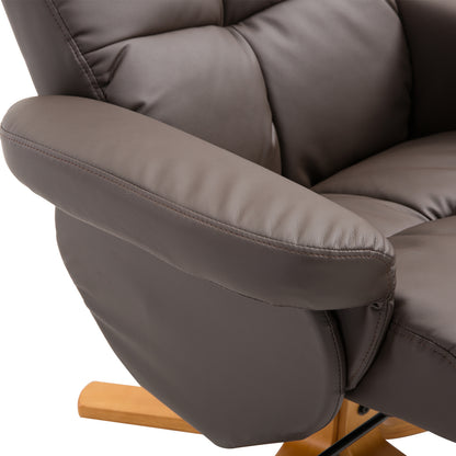 HOMCOM Relaxsessel mit Hocker, 360°drehbarer Fernsehsessel mit Liegefunktion Lesesessel für Schlafzimmer, Wohnzimmer, Kunstleder, Braun