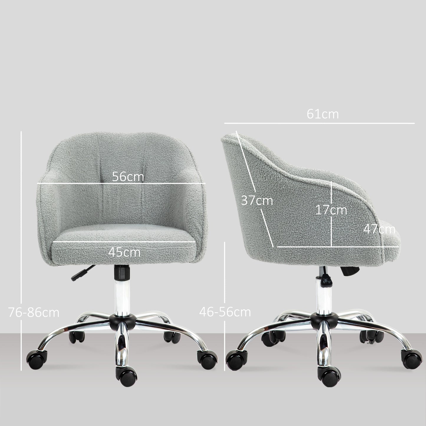 HOMCOM Homeoffice Stuhl, Ergonomisch Schreibtischstuhl mit Wippfunktion, Teddysamtoptik 56 x 61 x 86 cm Grau