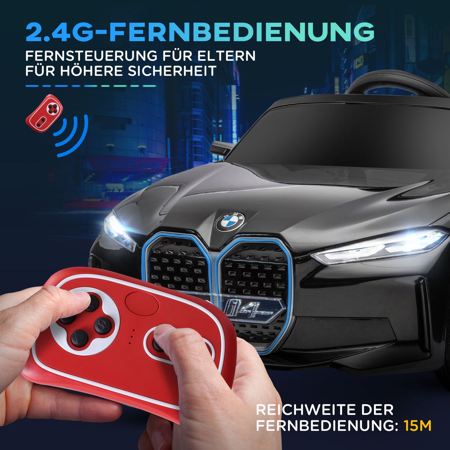 HOMCOM Kinderauto, aufladbarer Akku, 3-5 km/h, mit Fernbedienung, Multimedia-Player, schwarz