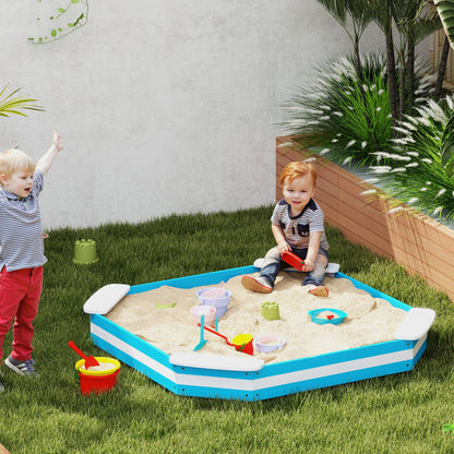 AIYAPLAY Sandkasten für Kinder, Sandkiste mit 4 Sitzen, Fichtenholz, bodenlos, Blau