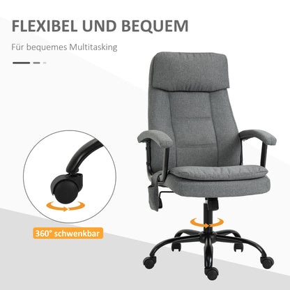 Vinsetto Bürostuhl Massage höhenverstellbarer Chefsessel Gamingstuhl mit Massagefunktion, ergonomischer Drehstuhl Massage Sessel Lendenwirbelsäulenmassage Leinen-Gefühl Grau 63 x 70 x 112-121 cm