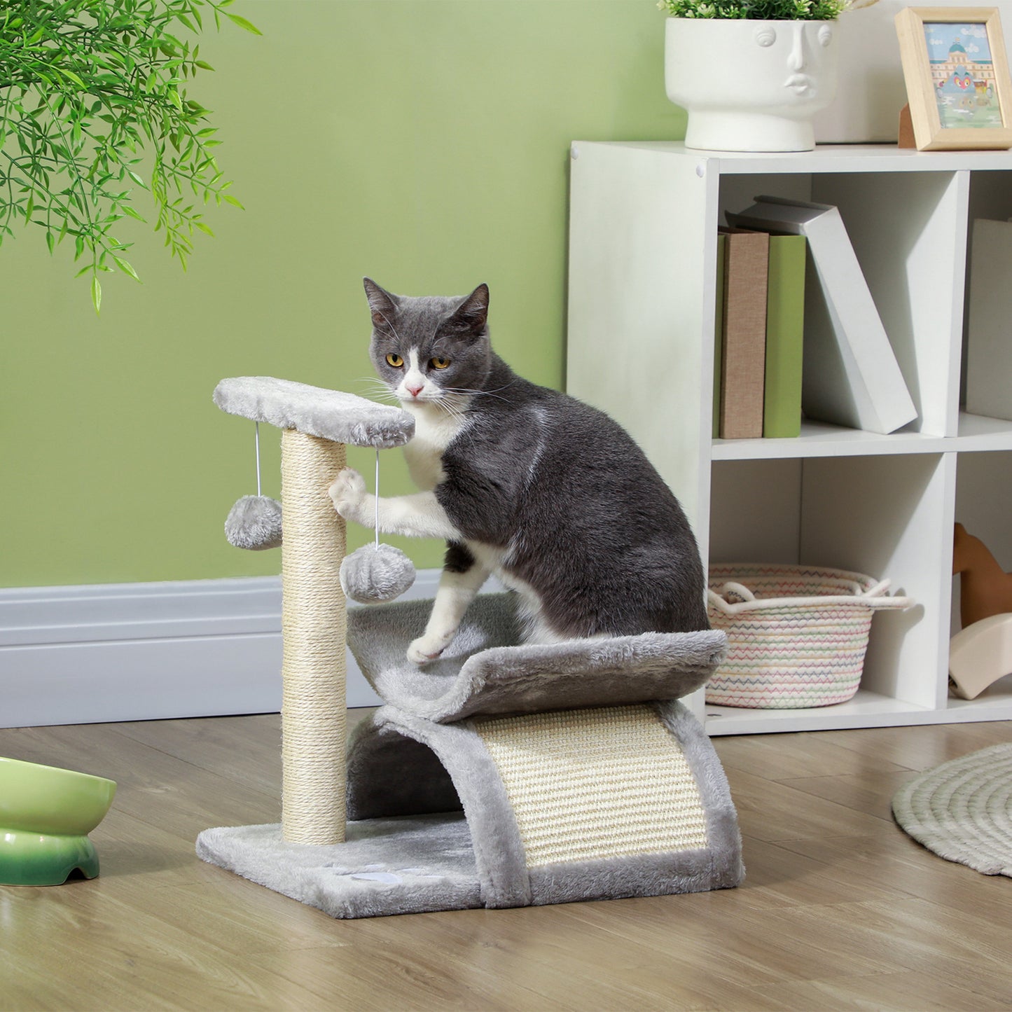 PawHut Kratzbaum klein Katzenkratzbaum Spielbaum Kratzstamm für Katzen mit Spielball Braun 40 x 30 x 43 cm