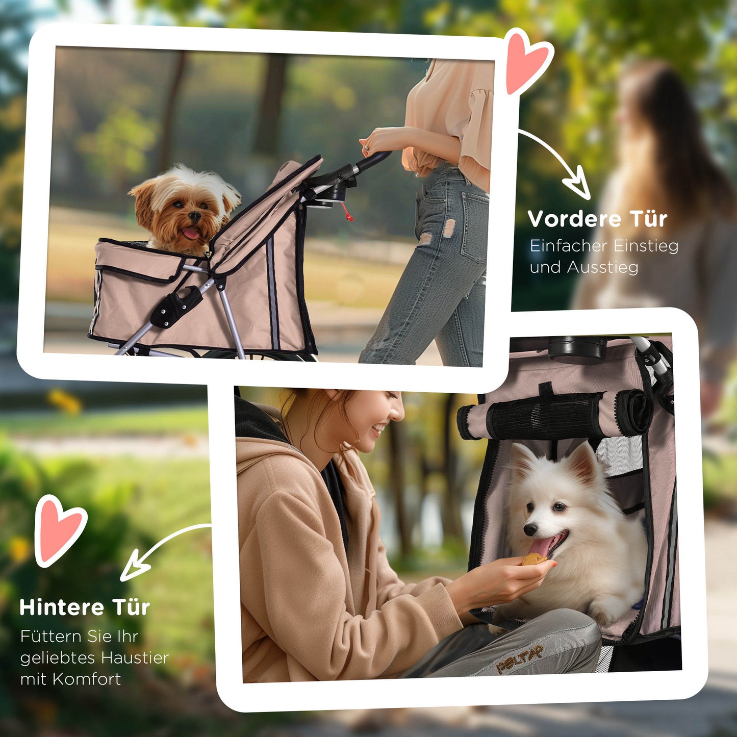 PawHut Hundebuggy Hundewagen bis 10 kg Klappbar Bodenkorb 2 Becherhalter Sonnendach Kaffeebraun