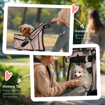 PawHut Hundebuggy Hundewagen bis 10 kg Klappbar Bodenkorb 2 Becherhalter Sonnendach Kaffeebraun
