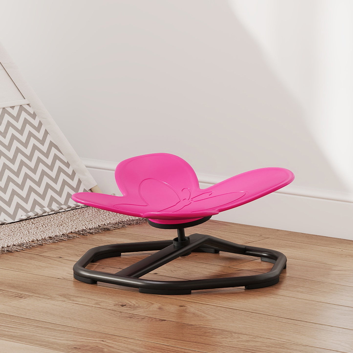 AIYAPLAY Sensorischer Drehstuhl für Kinder, Schmetterlings-Form, fördert Balance und Koordination, Kunststoff, Metall, Rosa
