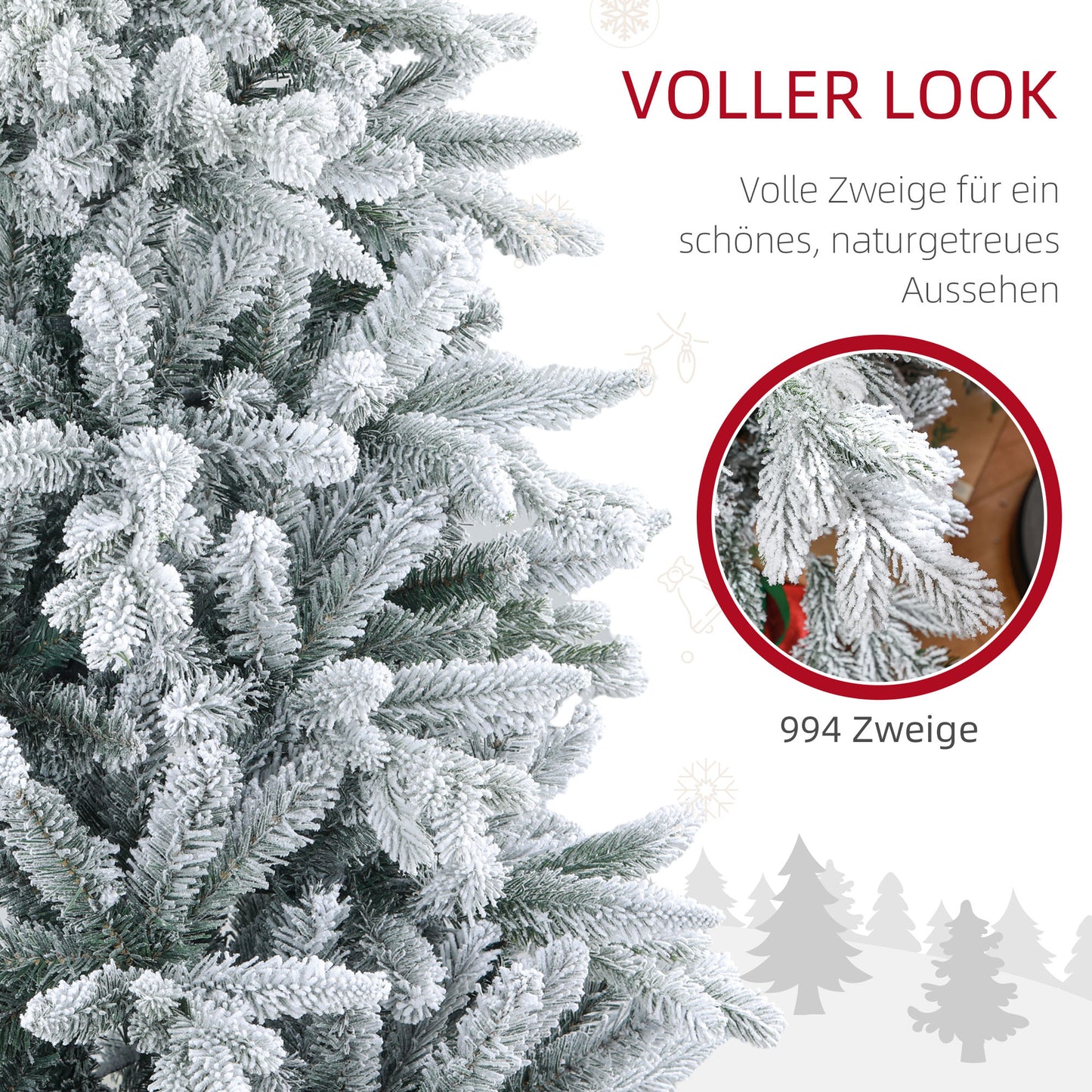 HOMCOM Weihnachtsbaum 180 cm, mit Kunstschnee, flammhemmend, schneller Auf- und Abbau, Metallbasis
