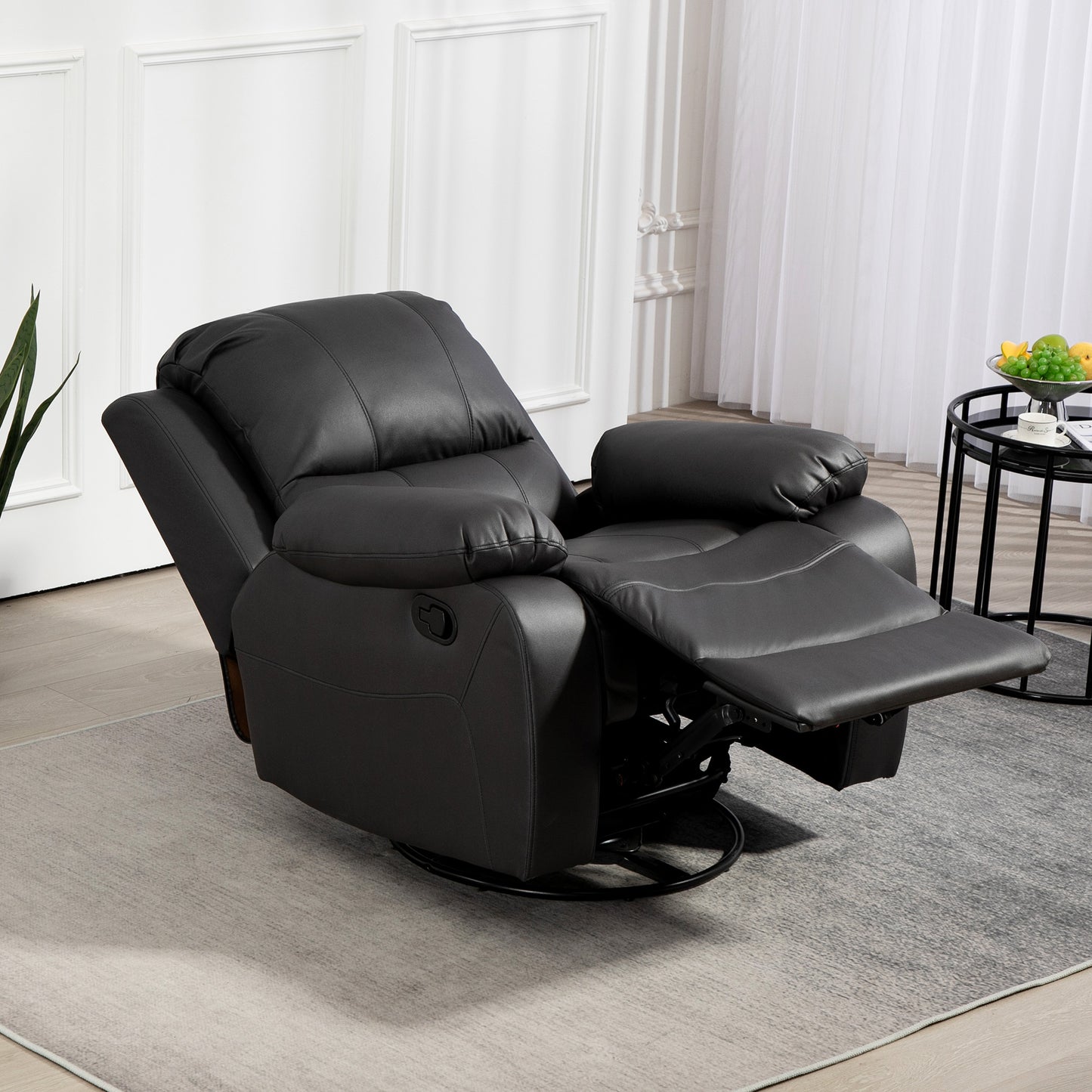 HOMCOM Relaxsessel, verstellbare Lehne & Fußstütze, drehbar, bis 150 kg, Stahlrahmen, 93x100x98cm, Schwarz