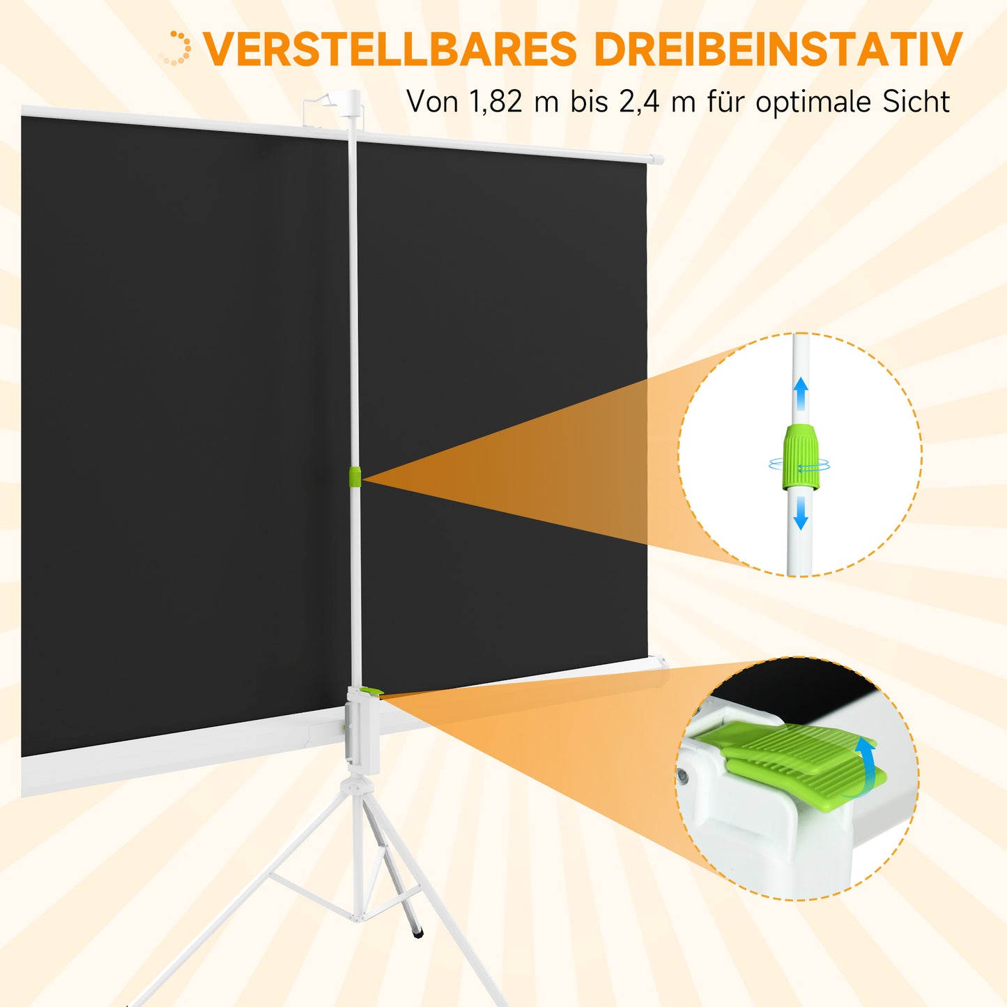 HOMCOM Beamer Leinwand mit Stativ 186 x 105 cm 84 Zoll 16:9 HD 4K Rollo-Leinwand