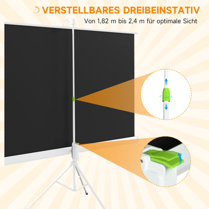 HOMCOM Beamer Leinwand mit Stativ 186 x 105 cm 84 Zoll 16:9 HD 4K Rollo-Leinwand