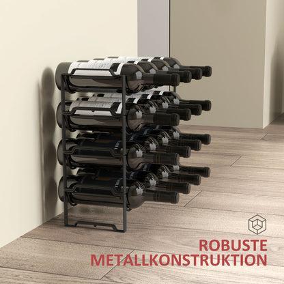 HOMCOM 4-stufiges Weinregal, freistehendes Regal für 16 Weinflaschen, Metall, Schwarz