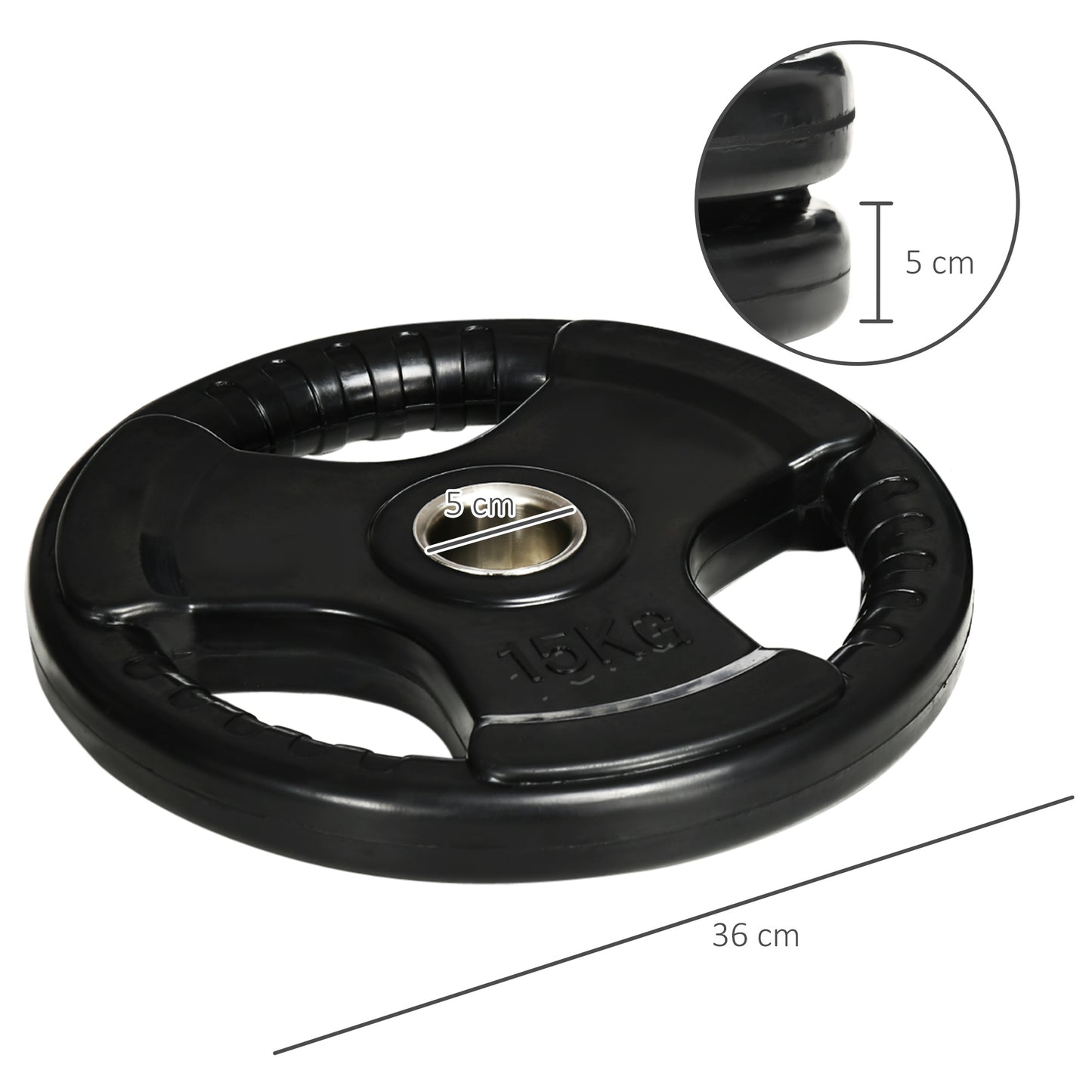 SPORTNOW Hantelscheibe, 2er-Set, 15 kg pro Scheibe, drei Griffe, bodenschonender Gummimantel, Metall