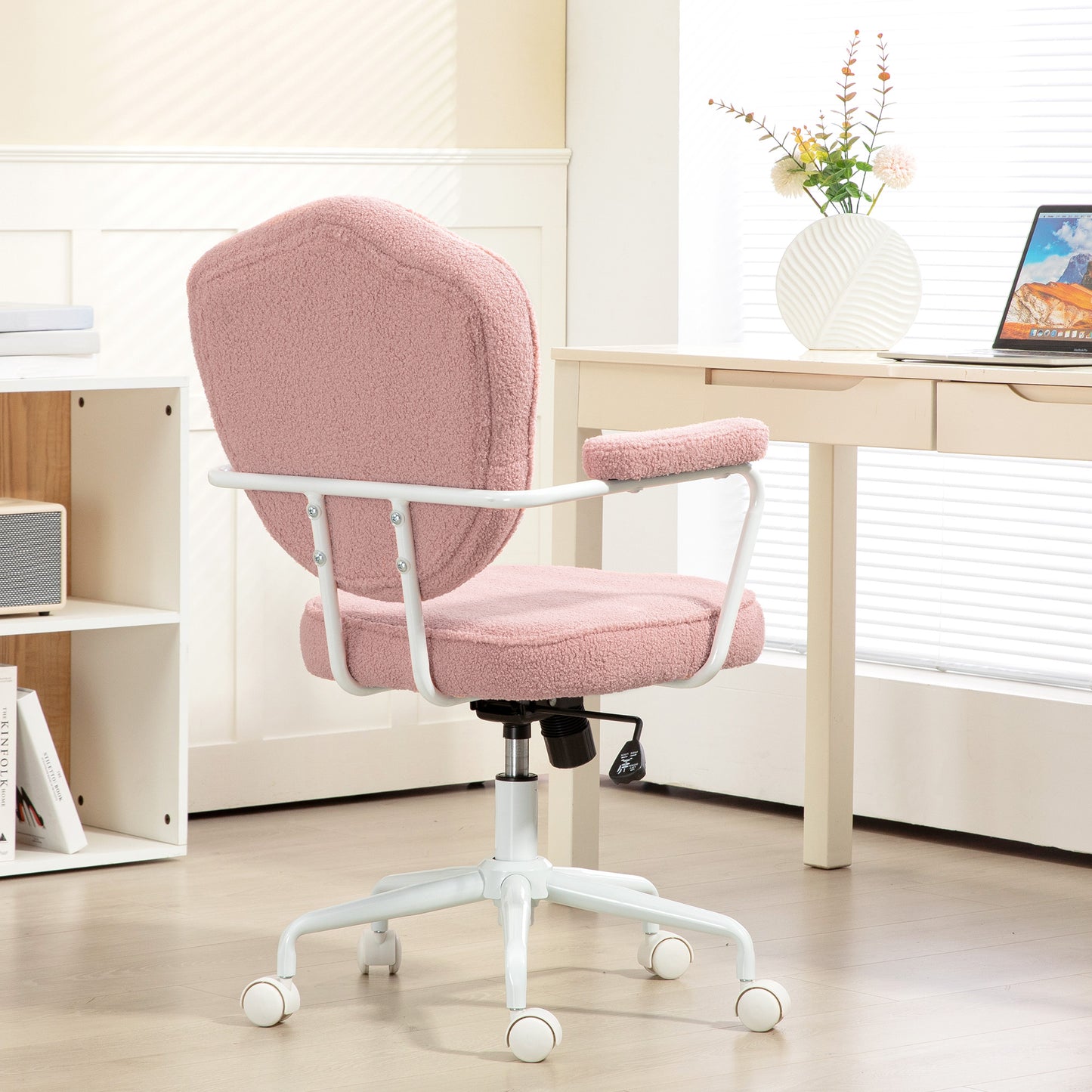 HOMCOM Schöner Bürostuhl mit geknöpftem, weichem Bezug, höhenverstellbar, Rosa