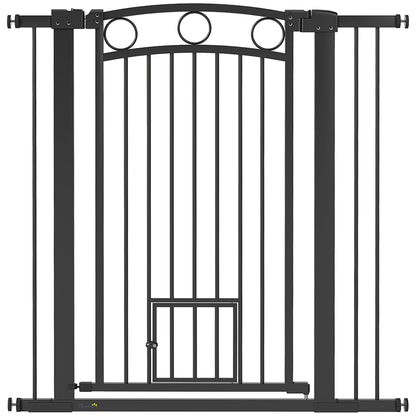 PawHut 106 cm hohes Haustiergitter mit anpassbarer Breite, integrierte Katzentür, für Treppen und Türrahmen, Schwarz