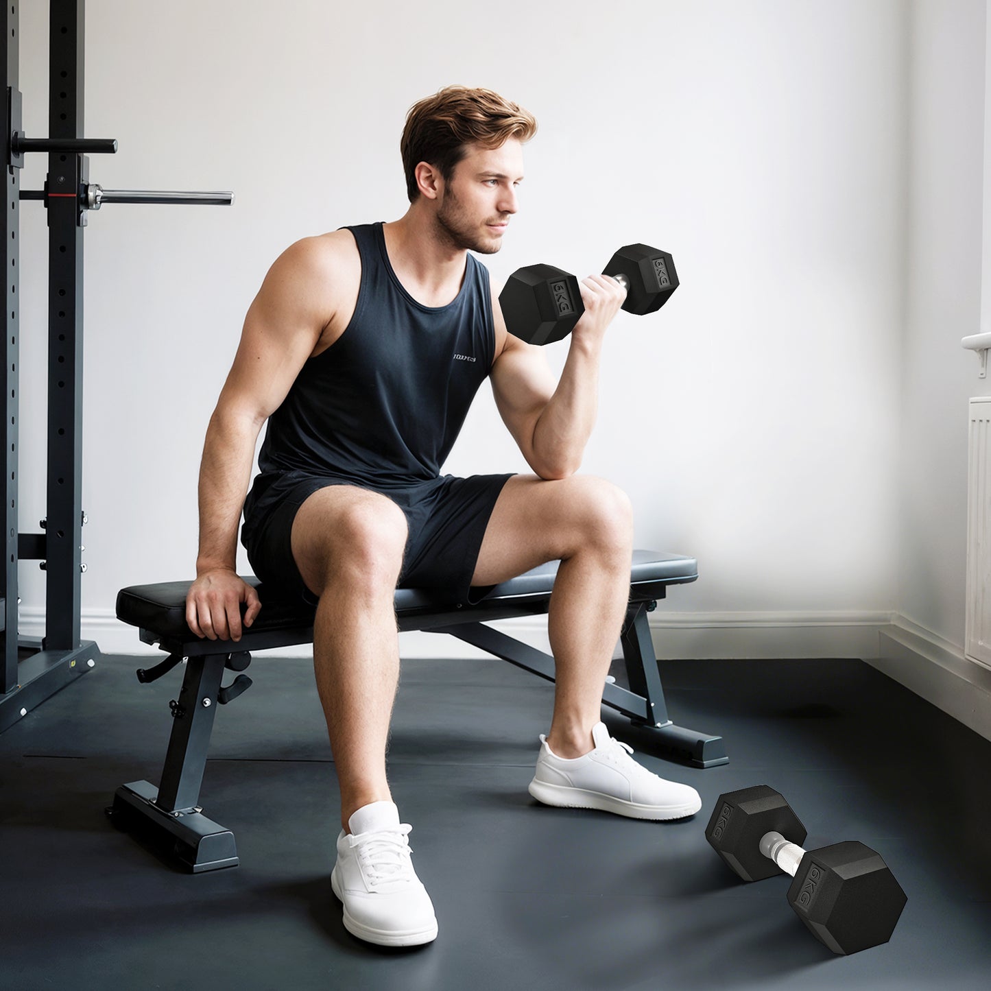 HOMCOM Hexagon Hanteln, 2er Set Hanteln mit gerändeltem Griff, Kurzhantelset aus Gusseisen, 2 x 6 kg, Kurzhanteln für Männer Frauen, Zuhause, Fitnessstudio, Krafttraining