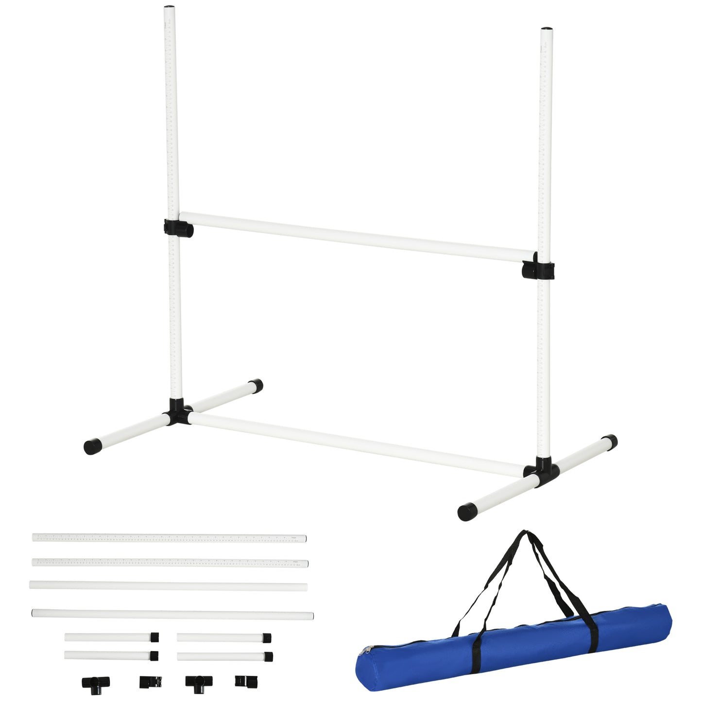 PawHut Agility Set Hunde 4-teiliges höhenverstellbar Agility-Ausrüstung Sprungstangen-Set Steckhürdenset mit 4 Hürden Tragetasche Koordinationstraining Sprungstangen-Set für Spiele Training