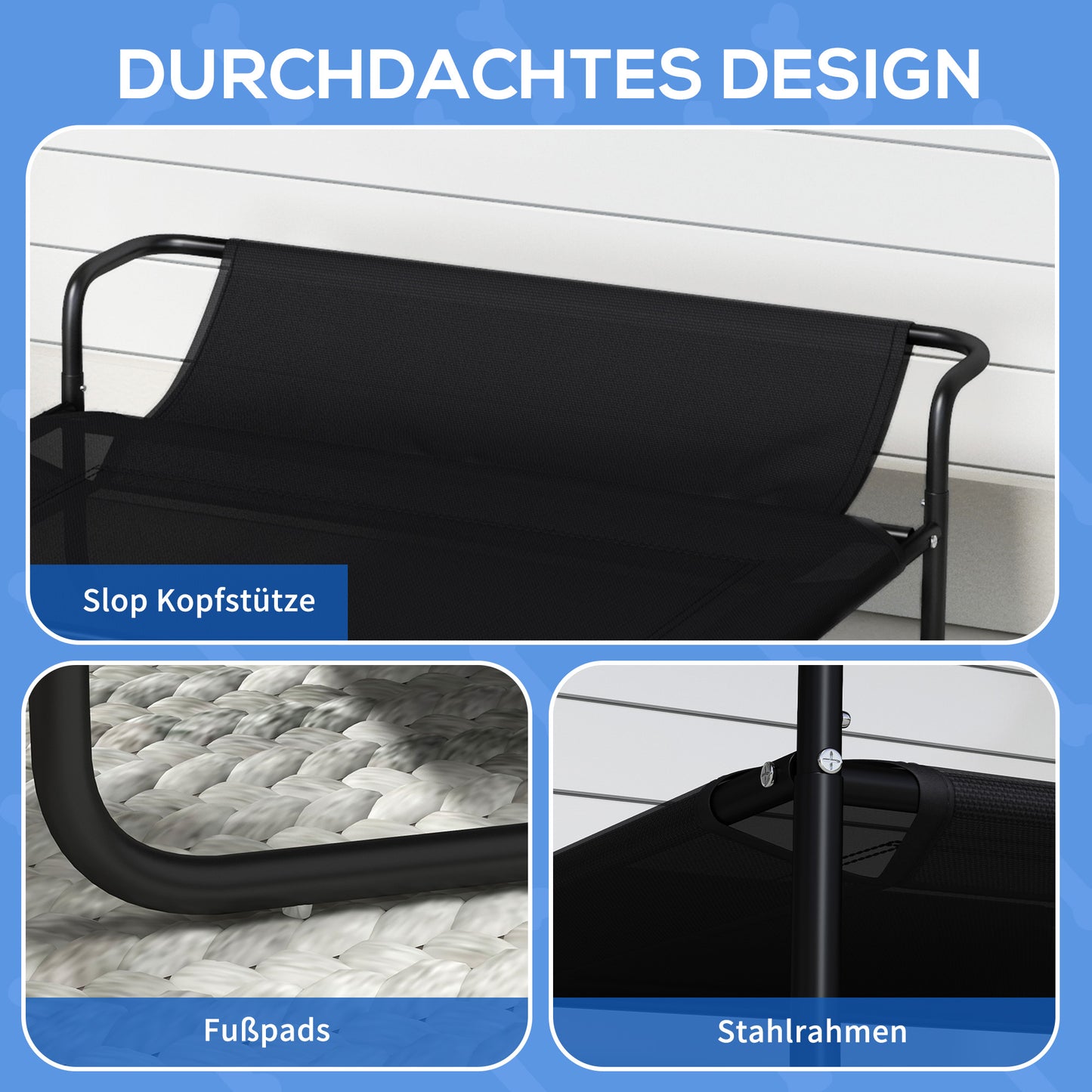 PawHut Hundebett, erhöhte Bauweise, Mesh-Bezug, Stahlrahmen, 29 x 91 x 69 cm, Schwarz