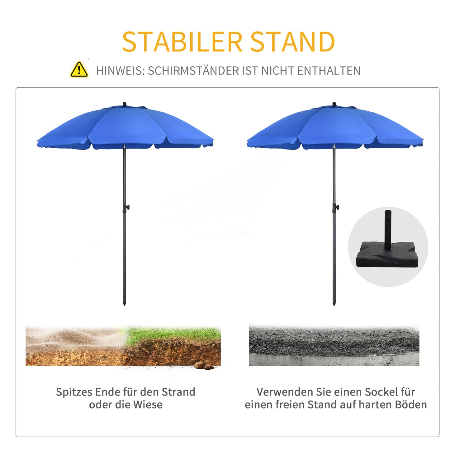 Outsunny Strandschirm، Sonnenschirm، mit Belüftungsöffnungen، verstellbare Neigung، UV50+ Ø1,80، Blau