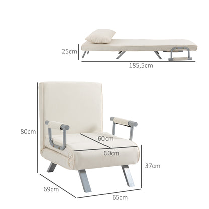 HOMCOM Relaxsessel Liegesessel Sessel, Liegefunktion, Gästebett, 65 cm x 69 cm x 80 cm, Cremeweiß