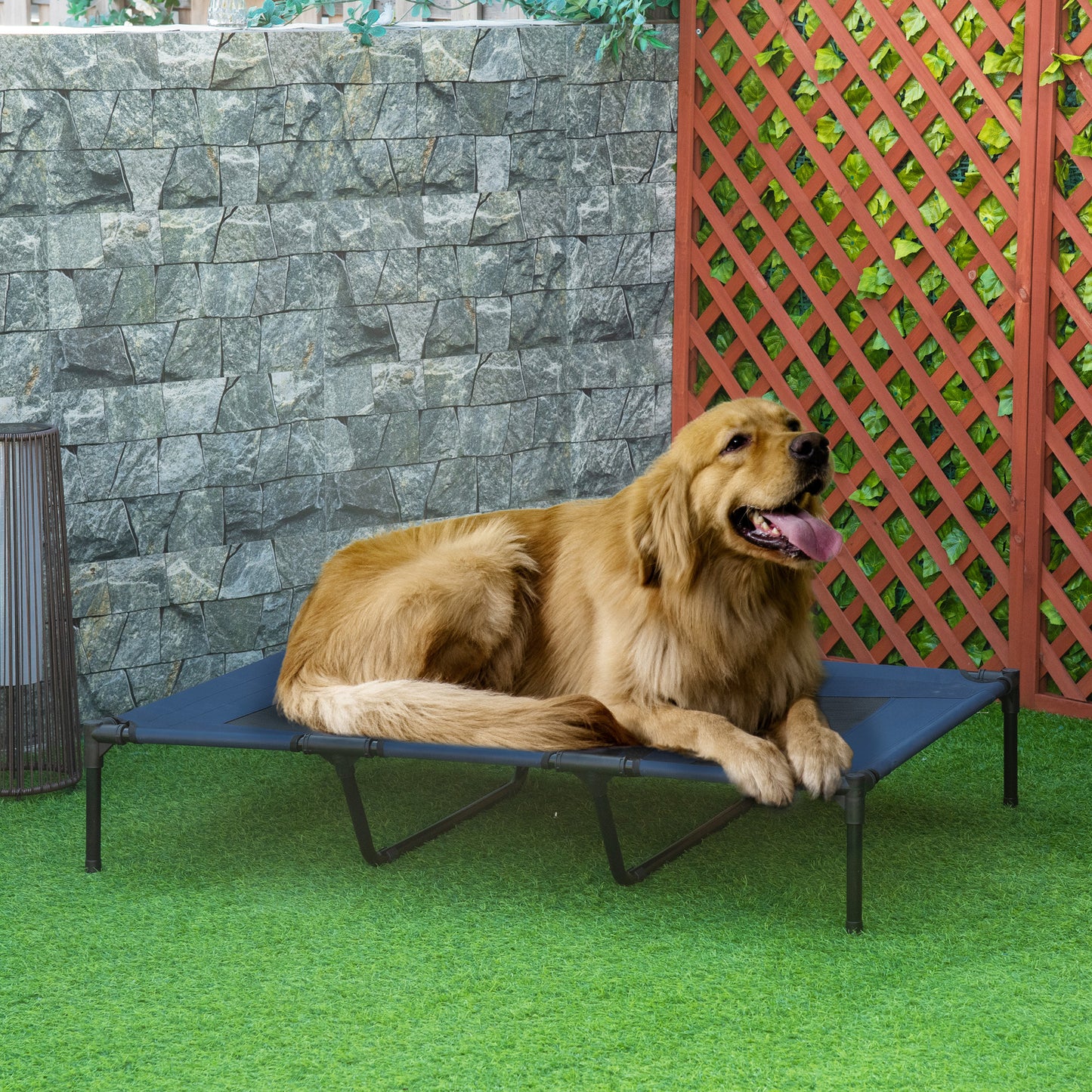 PawHut Hundebett, faltbar, Outdoor-Hundebett, erhöhter Stand, 122 cm x 92 cm x 23 cm, Blau + Schwarz