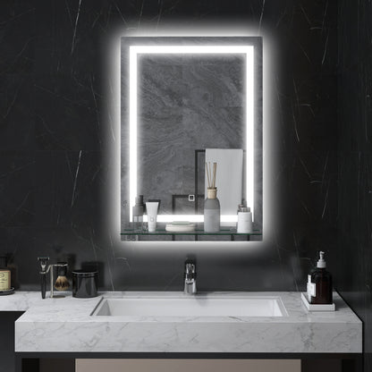 kleankin LED-Badspiegel, dimmbar, Anti-Beschlag, Touch-Schalter, Ablage, 50 x 70 cm, Silber