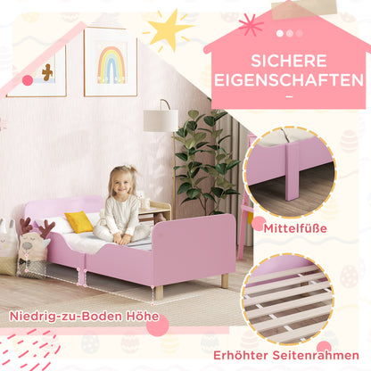 AIYAPLAY Kinderbettgestell، Einzelbettrahmen für Kinder، Schutzgitter، Kleines Bett für Kinderzimmer، MDF، ohne Matratze، Rosa