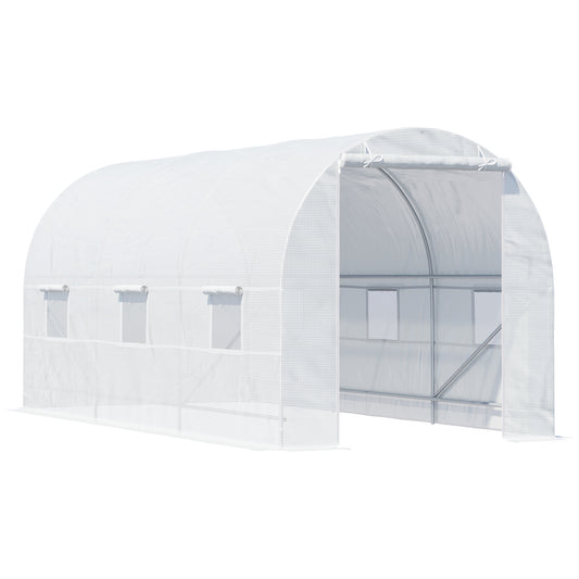 Outsunny Foliengewächshaus Treibhaus begehbar mit Metallrahmen 4,45 x 2 x 2m Weiß