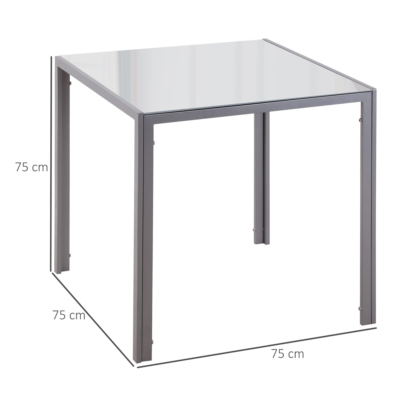 HOMCOM Esstisch Küchentisch Glastisch Quadratischer Tisch, Glasplatte, kompaktes Design, Grau