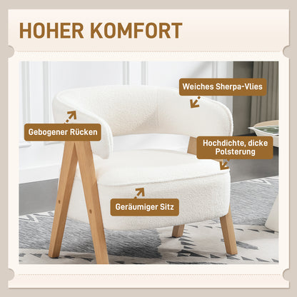 HOMCOM Moderner Polstersessel, Fleece-Bezug, Akzentstuhl, Armlehnstuhl mit Holzbeinen, Metallrahmen, Weiß