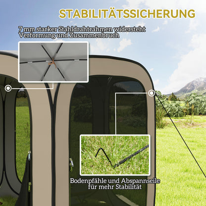Outsunny Pop-up-Campingzelt, tragbar, UPF50+ Schutz, Netz-Seiten, Stahldraht, Khaki