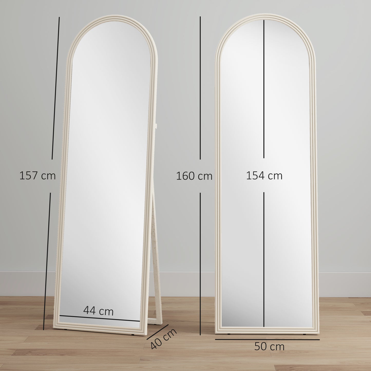 HOMCOM Ganzkörperspiegel, 50 x 160 cm, freistehend, Wandmontage, Bogenrahmen, Weiß