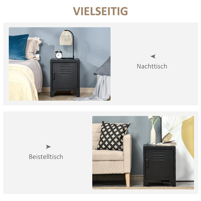 HOMCOM Nachttisch, Beistelltisch mit verstellbarem Regal, Tür, Nachtschrank für Schlafzimmer, Wohnzimmer, Metall, Schwarz, 50 x 40 x 47,5 سم