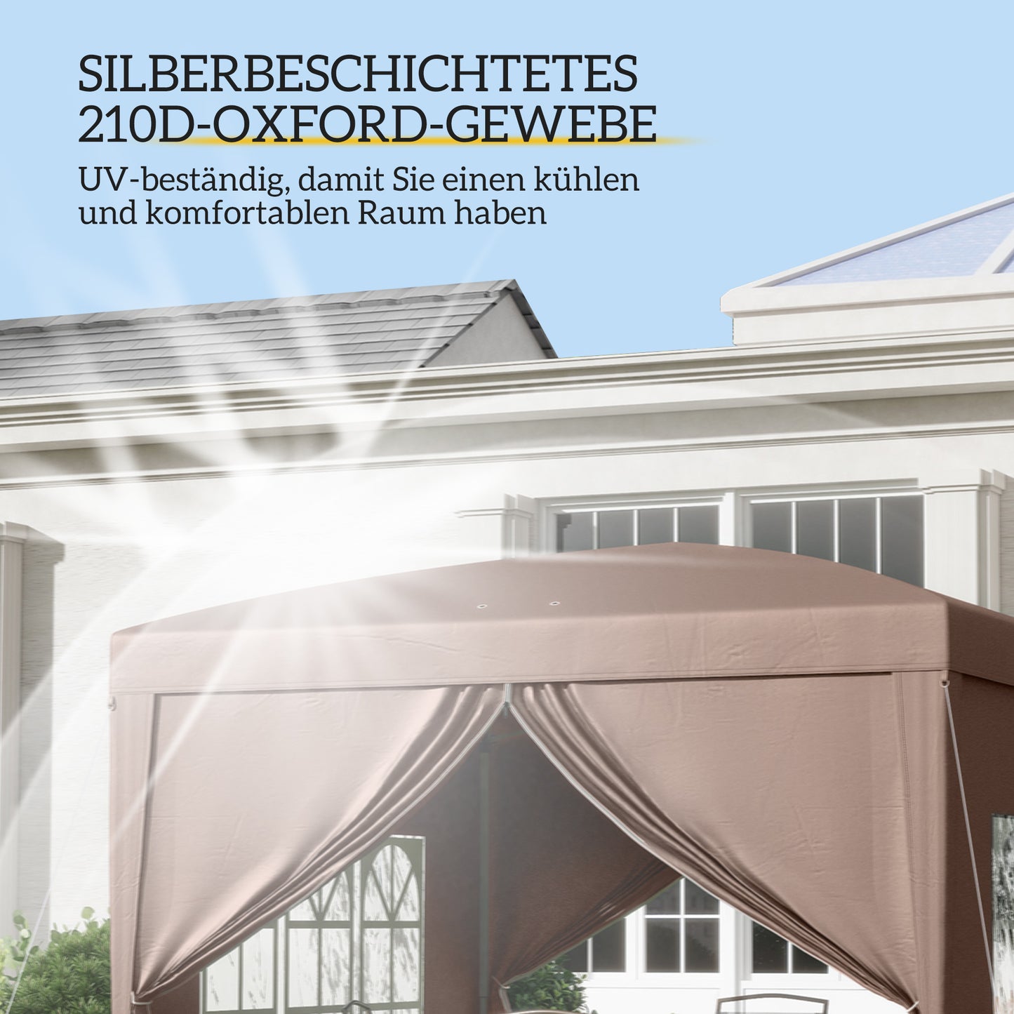 Outsunny 3 x 3 m Pavillon mit 4 Seitenwänden, Fenster, Festzelt mit UV-Schutz, Gartenzelt inkl. Tragetasche, Stahl, Kaffee