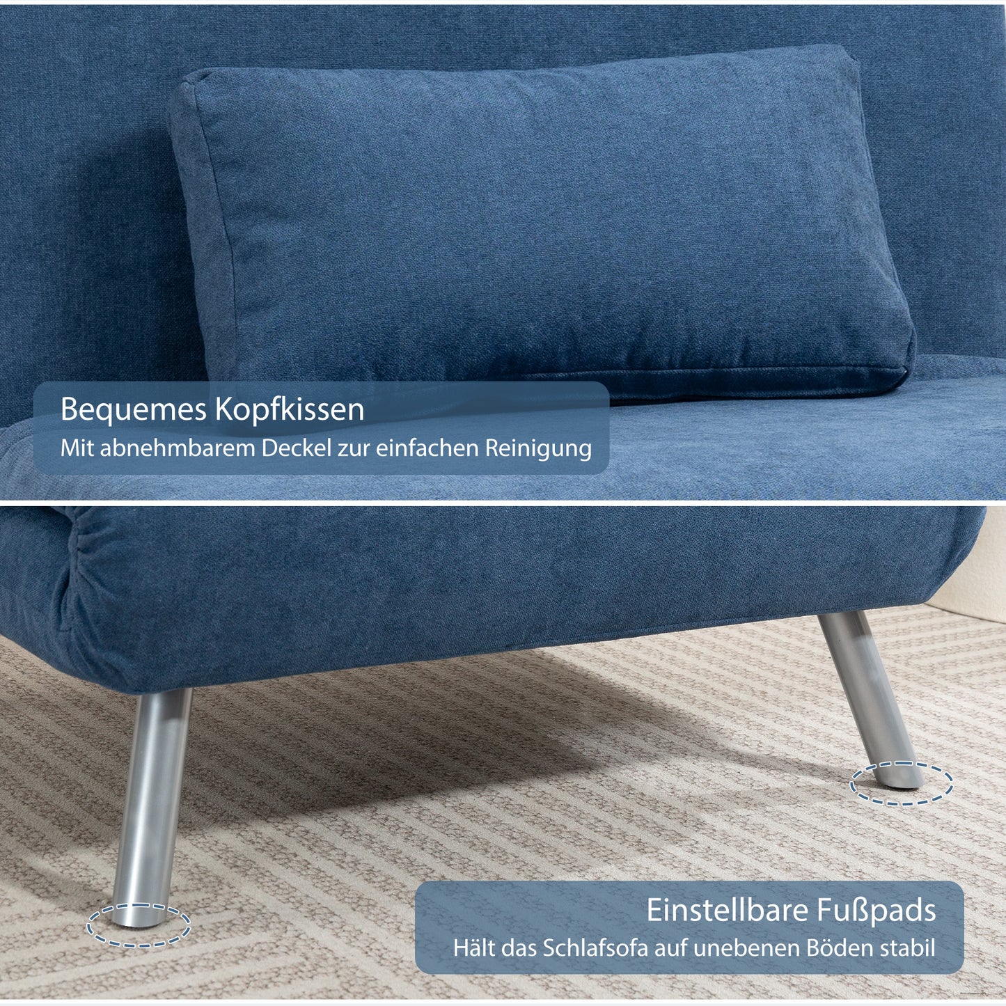 HOMCOM Polstersessel mit Bettfunktion، 3-in-1 Design، Schlafsessel، Gästebett، Stoffbezug، mit Kissen، Blau