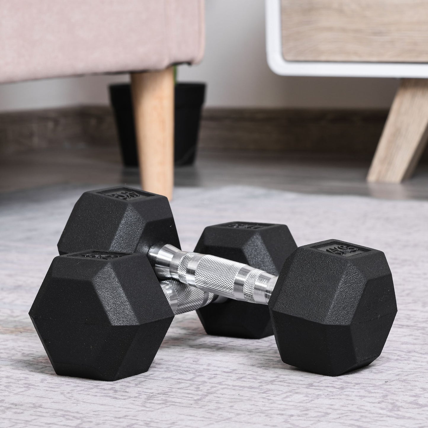 HOMCOM Hexagon Hanteln, 2er Set Hanteln mit gerändeltem Griff, Kurzhantelset aus Gusseisen, 2 x 4 kg, Kurzhanteln für Männer Frauen, Zuhause, Fitnessstudio, Krafttraining