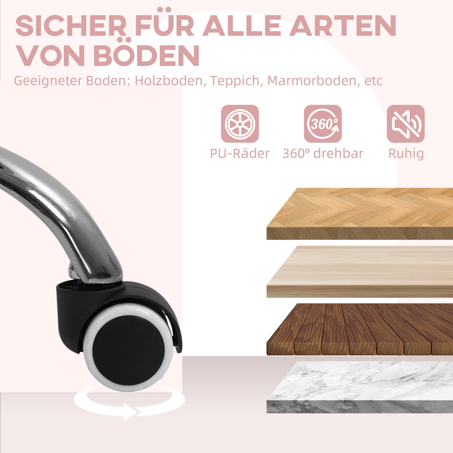 HOMCOM Schreibtischstuhl Höhenverstellbarer Bürostuhl Drehbar Homeoffice Stuhl mit Rücken- und Armlehne Rosa