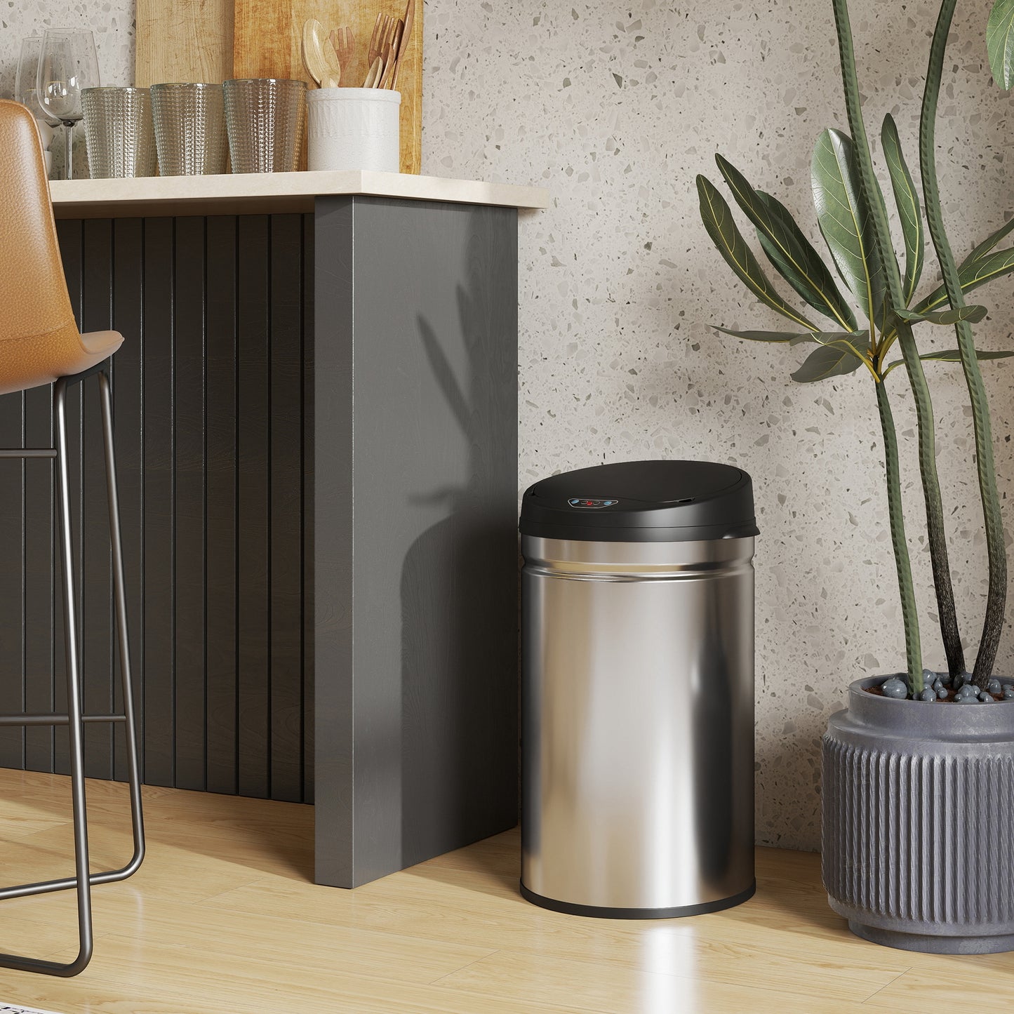 HOMCOM 30 Liter Sensor-Mülleimer mit Soft-Close-Funktion, berührungsfreier Abfalleimer aus Edelstahl für hygienische Küchen