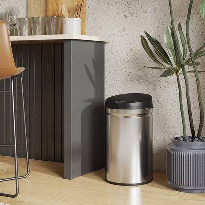 HOMCOM 30 Liter Sensor-Mülleimer mit Soft-Close-Funktion, berührungsfreier Abfalleimer aus Edelstahl für hygienische Küchen