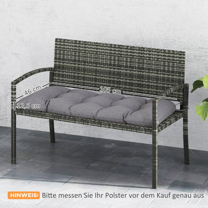 Outsunny Bankauflage 105 x 46 x 12,5 cm Bankkissen mit Bändern, Outdoor Sitzkissen für Gartenmöbel, Sitzbank, Grau