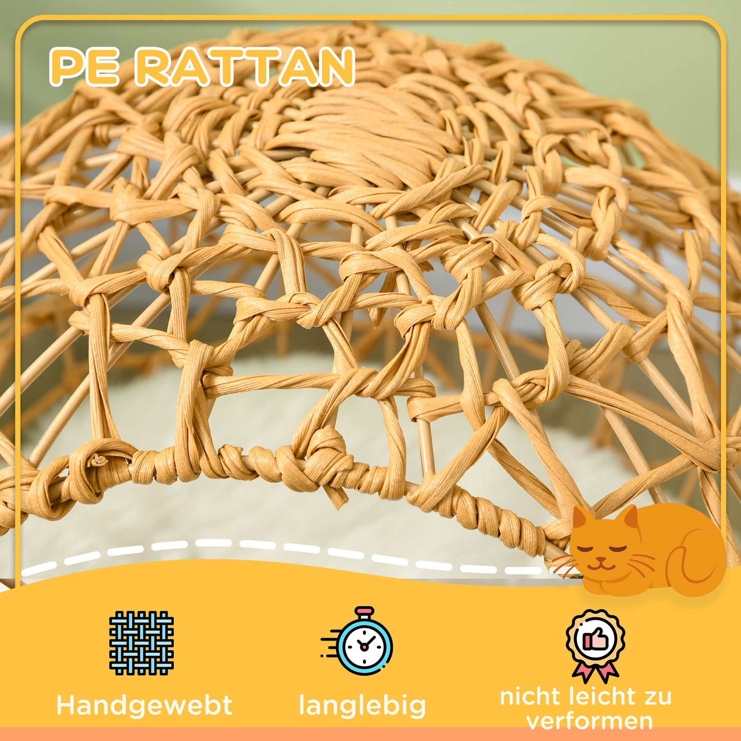 Pawhut Rattan Katzenkorb Katzenhöhle Katzenhütte Katzenbett mit Kissen erhöhtes Design Haustierbett Braun Ø45 x 57H cm