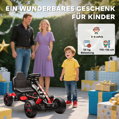 AIYAPLAY Gokart mit Pedalen, Tretauto für Kinder mit Bremse, rutschfeste Räder, Metallrahmen, 3-6 Jahre, Rot