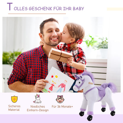 HOMCOM Reitpferd auf Rollen Spielpferd Reittier Wiehern Plüsch Lila 55 x 23 x 60 cm