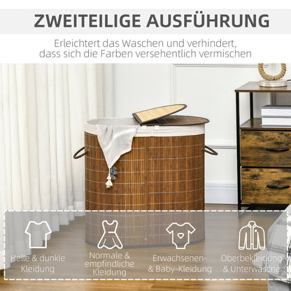 HOMCOM Wäschekorb Wäschesammler, 100L Fassungsvermögen, abnehmbarer Deckel, 38 cm x 38 cm x 57 cm, Braun