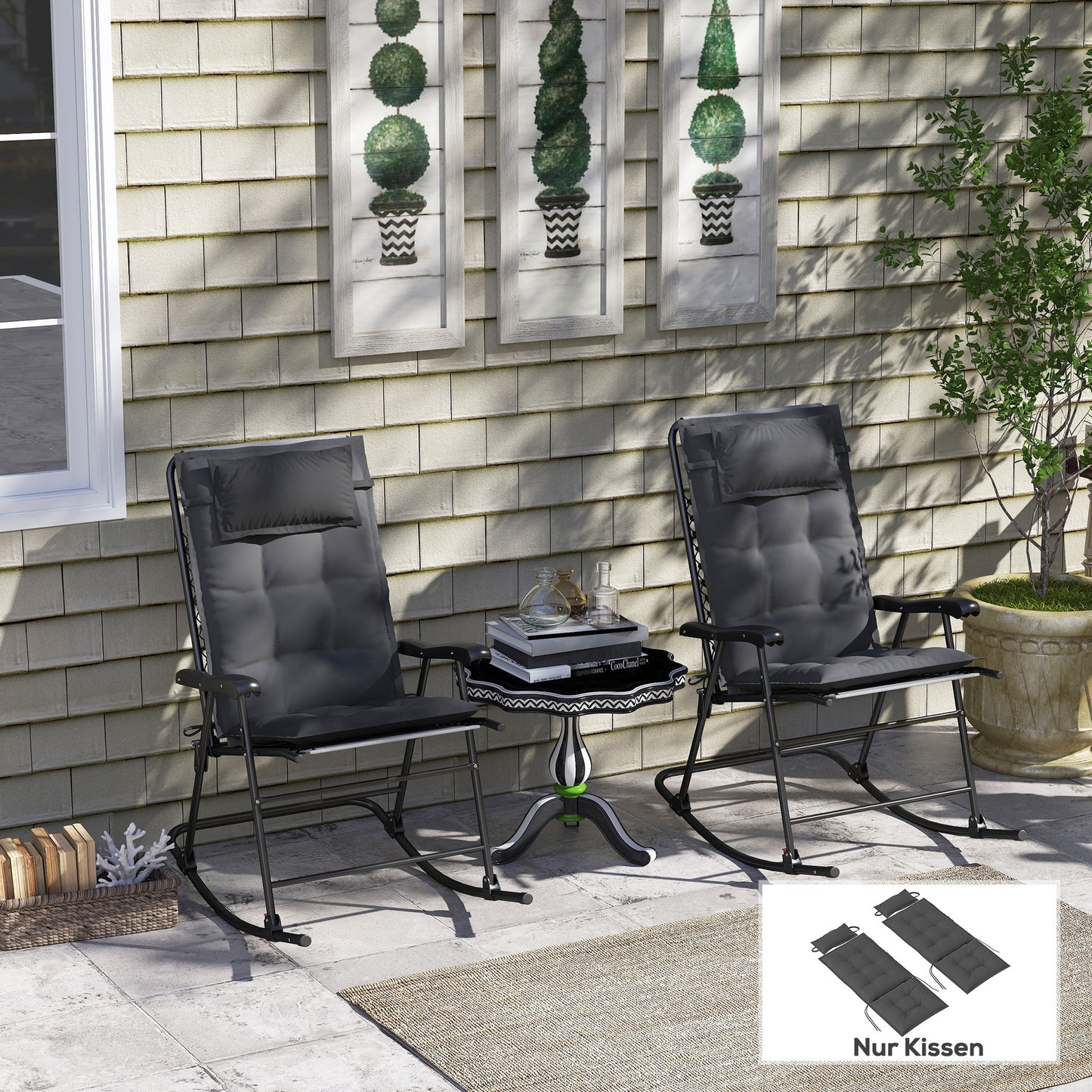 Outsunny 2er Set Auflage für Sonnenliege Wasserabweisend Liegenauflage für Gartenliege Polsterauflage 50x116x5 سم، Dunkelgrau