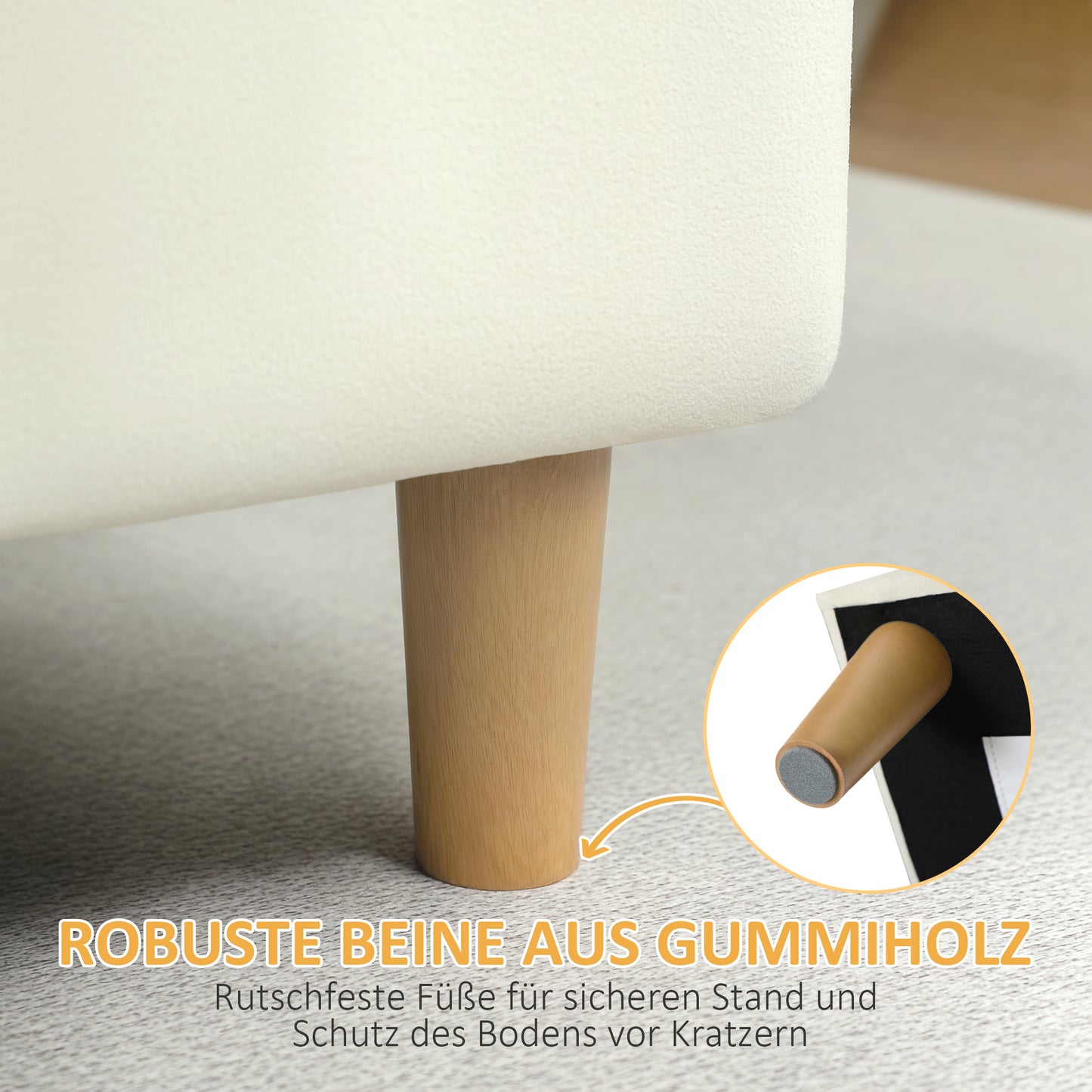 HOMCOM Polsterhocker mit Stauraum, Holzbeine, weicher Stoffbezug, Cremeweiß