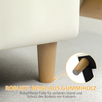 HOMCOM Polsterhocker mit Stauraum, Holzbeine, weicher Stoffbezug, Cremeweiß