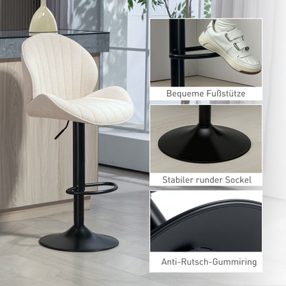 HOMCOM 2er-Set Barhocker, Stoffbezug, verstellbare Sitzhöhe, drehbar, Stahlrahmen, Beige