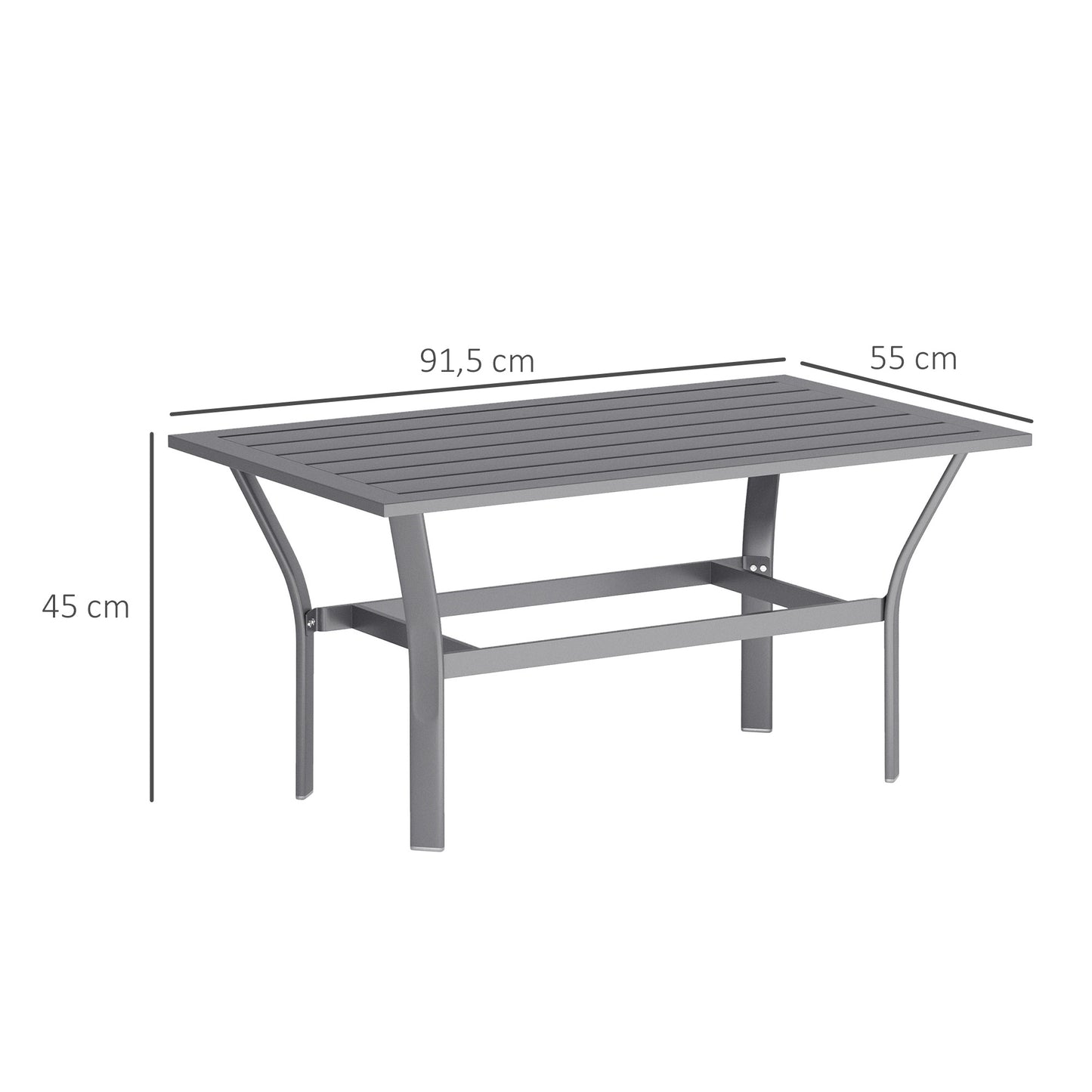 Outsunny Beistelltisch Metall Balkontisch mit Lamellendesign wetterfest Kaffeetisch Gartentisch 91,5 x 55 x 45 cm Dunkelgrau