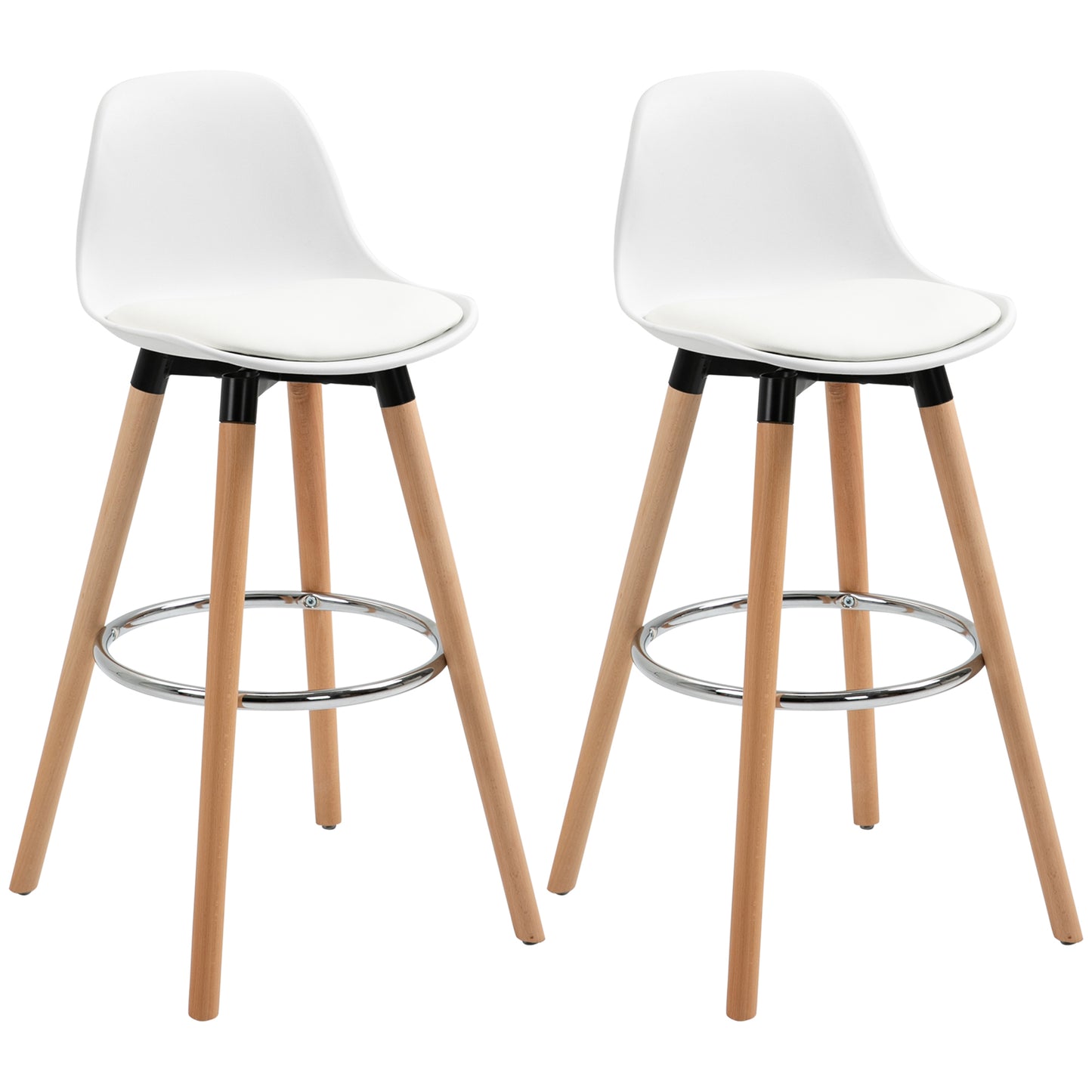 HOMCOM 2er-Set Barhocker Barstühle Skandi-Design، Fußtstütze، 38,5 سم × 42,5 سم × 91 سم، Natur + Weiß