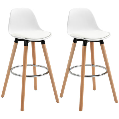 HOMCOM 2er-Set Barhocker Barstühle Skandi-Design، Fußtstütze، 38,5 سم × 42,5 سم × 91 سم، Natur + Weiß